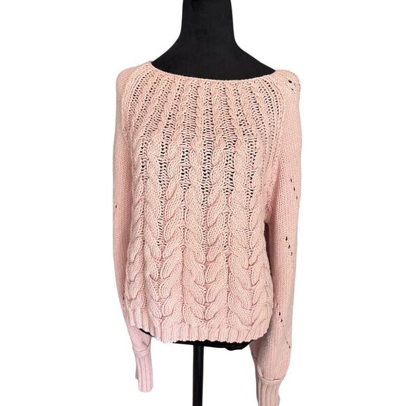 Free People Sandre Cable Stitch Sweater Pink Lotus L – Sold Out Color - Read - Picture 3 of 8